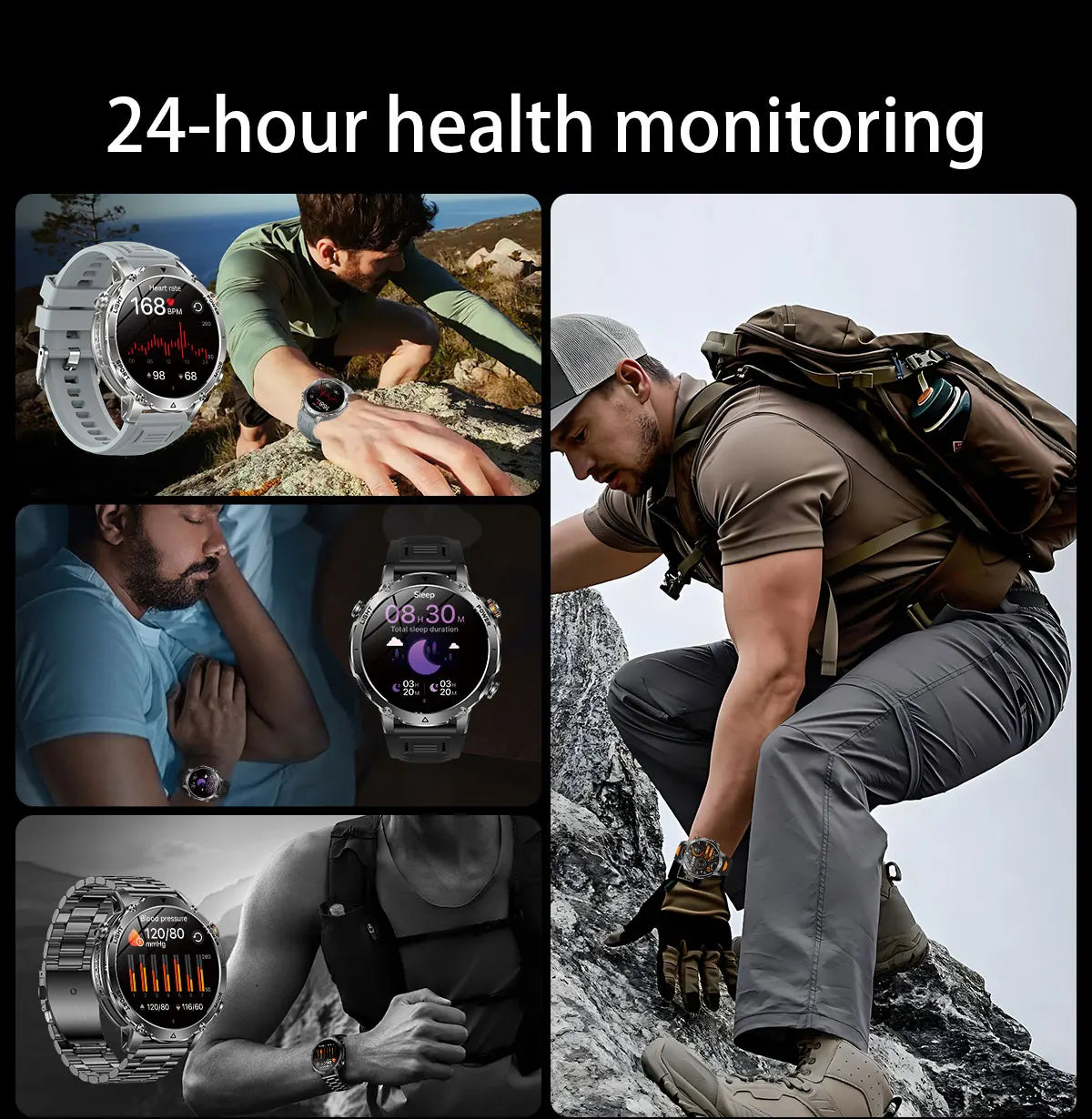 Newly Durable 1400mAh Large Battery Smart Watch Men 1.7" HD Screen IP68K Waterproof LED Flashlight Sports BT Call Smart Bracelet