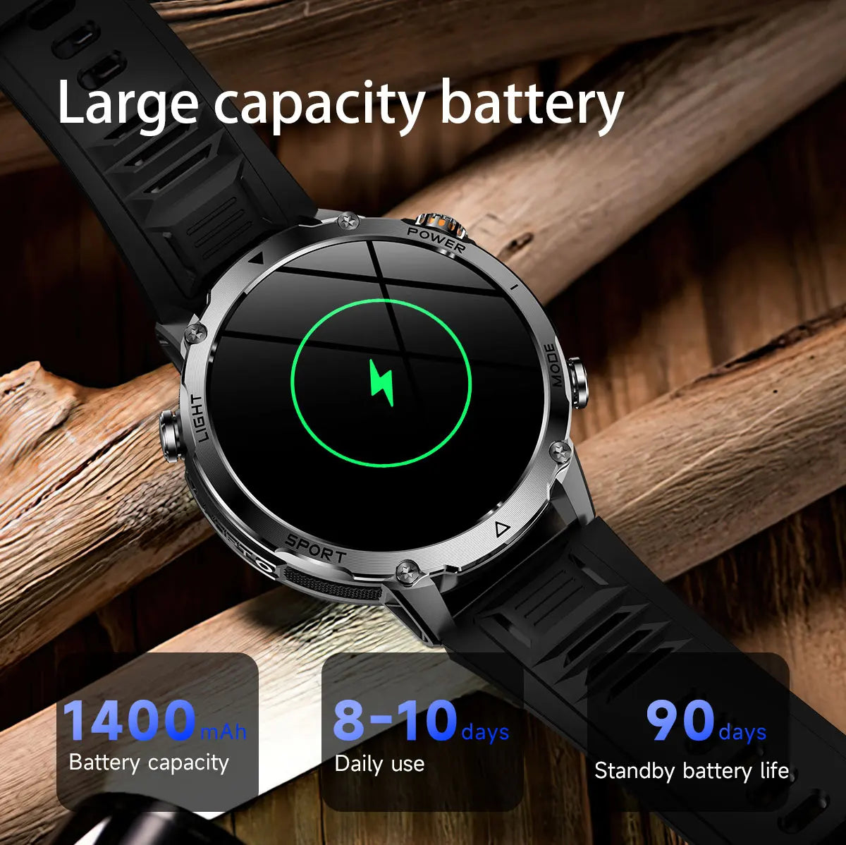 Newly Durable 1400mAh Large Battery Smart Watch Men 1.7" HD Screen IP68K Waterproof LED Flashlight Sports BT Call Smart Bracelet