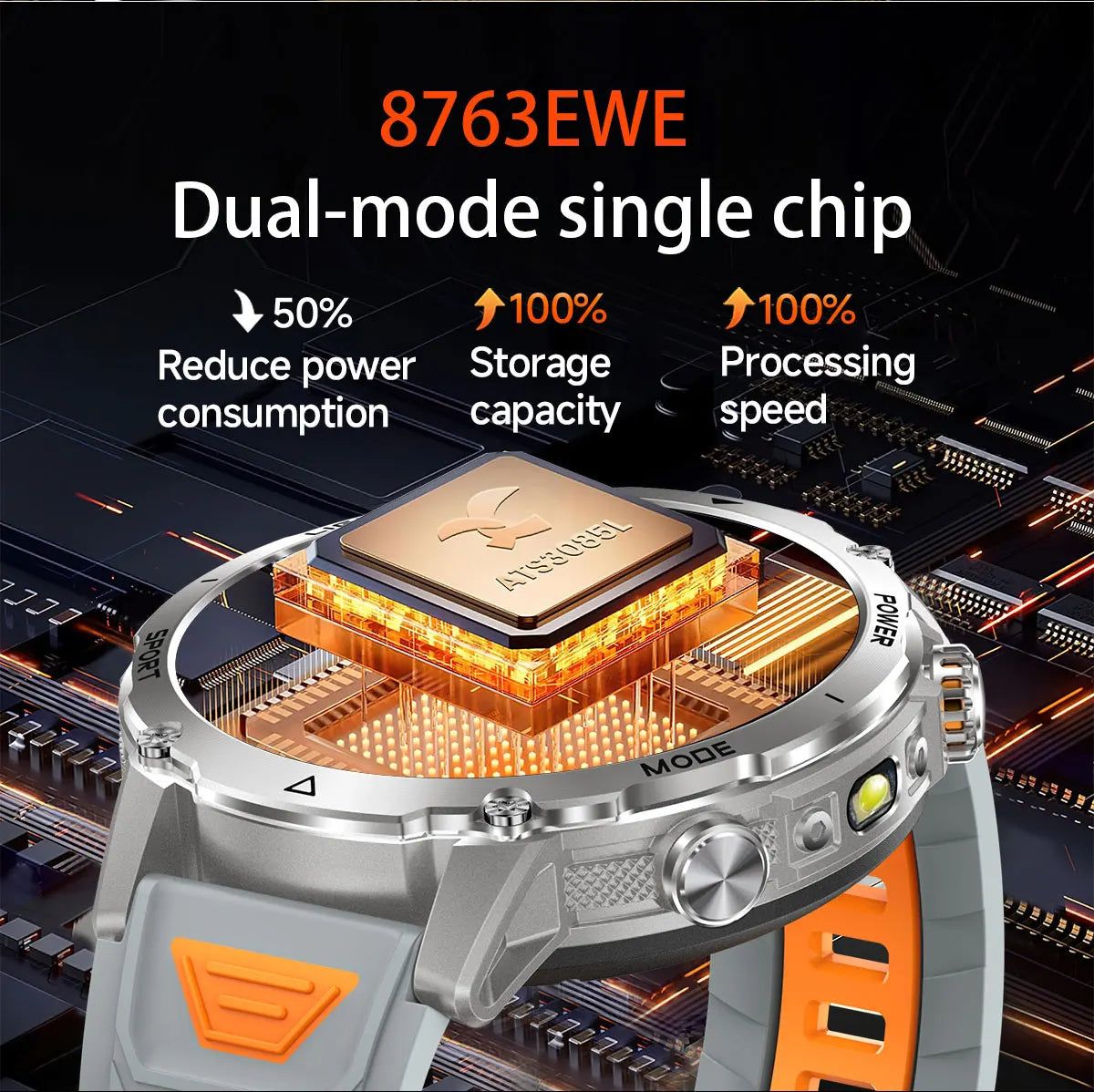 Newly Durable 1400mAh Large Battery Smart Watch Men 1.7" HD Screen IP68K Waterproof LED Flashlight Sports BT Call Smart Bracelet