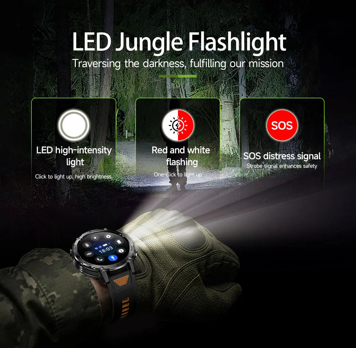 Newly Durable 1400mAh Large Battery Smart Watch Men 1.7" HD Screen IP68K Waterproof LED Flashlight Sports BT Call Smart Bracelet