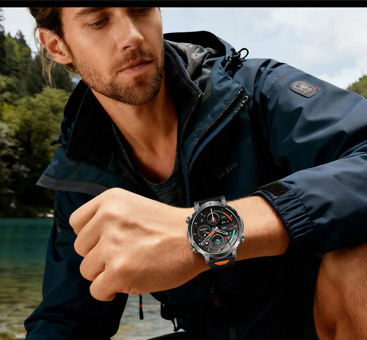 Newly Durable 1400mAh Large Battery Smart Watch Men 1.7" HD Screen IP68K Waterproof LED Flashlight Sports BT Call Smart Bracelet