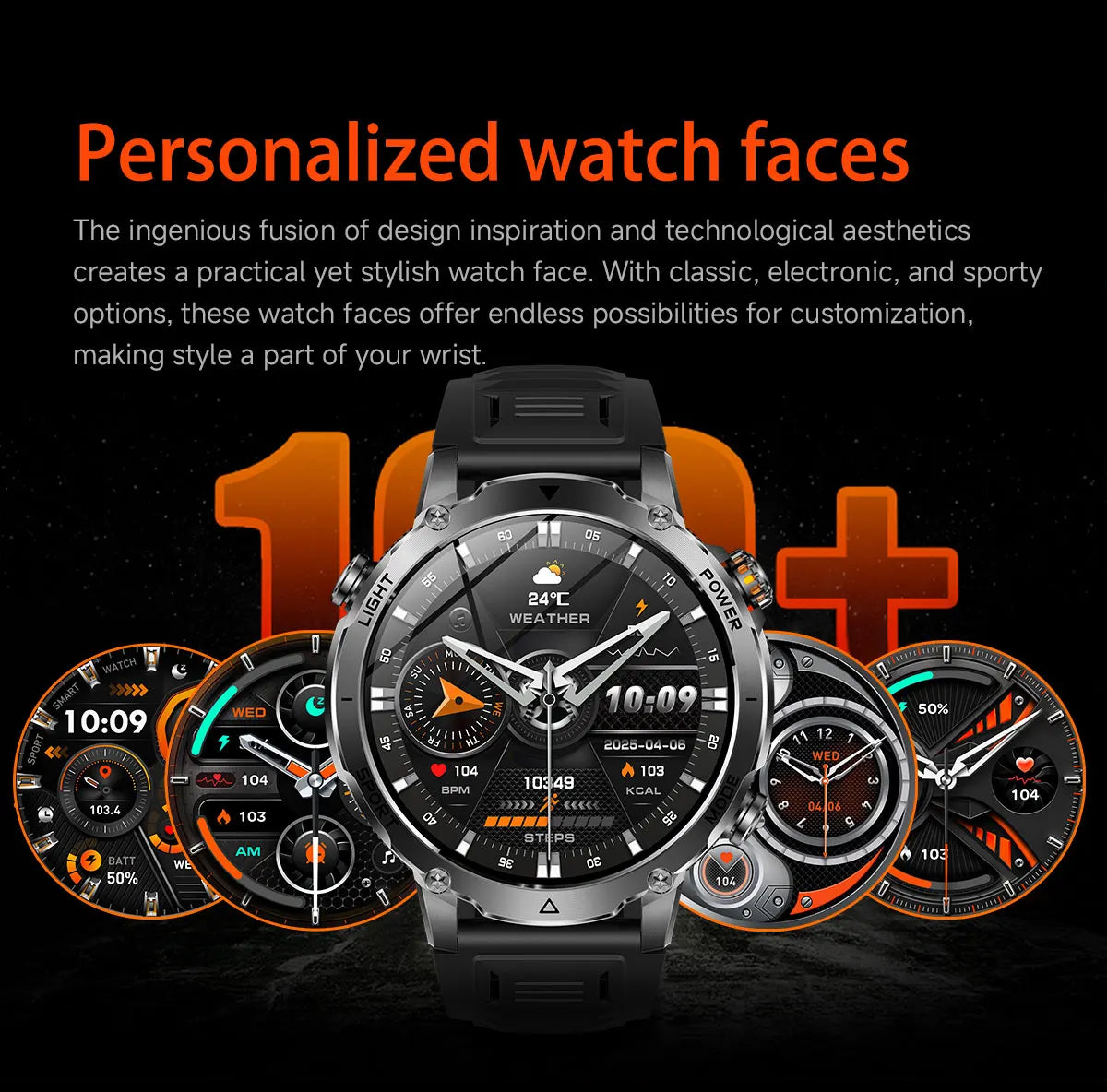 Newly Durable 1400mAh Large Battery Smart Watch Men 1.7" HD Screen IP68K Waterproof LED Flashlight Sports BT Call Smart Bracelet