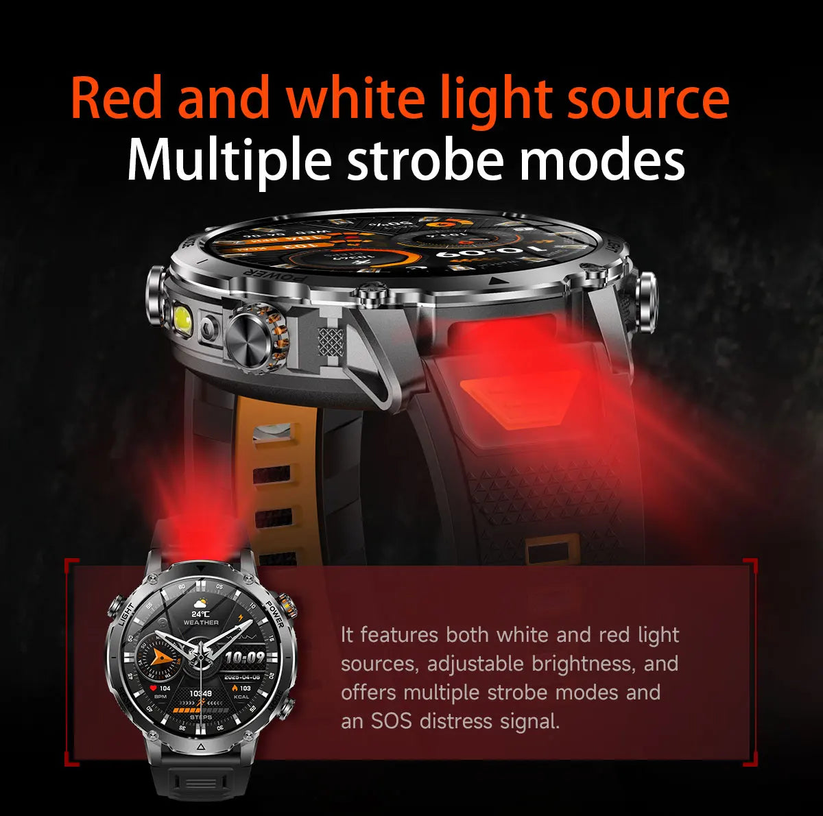 Newly Durable 1400mAh Large Battery Smart Watch Men 1.7" HD Screen IP68K Waterproof LED Flashlight Sports BT Call Smart Bracelet